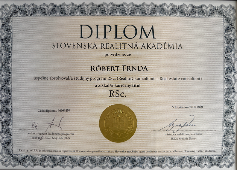 Diplom RSc. — Slovenská Realitná Akadémia